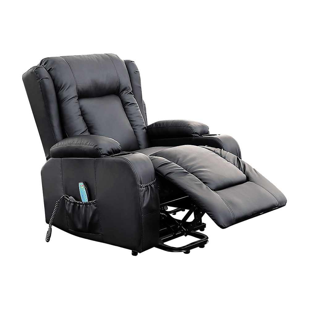 Buy Recliner Chair Electric Massage Chair Lift Heated Leather Lounge Sofa Black discounted | Products On Sale Australia