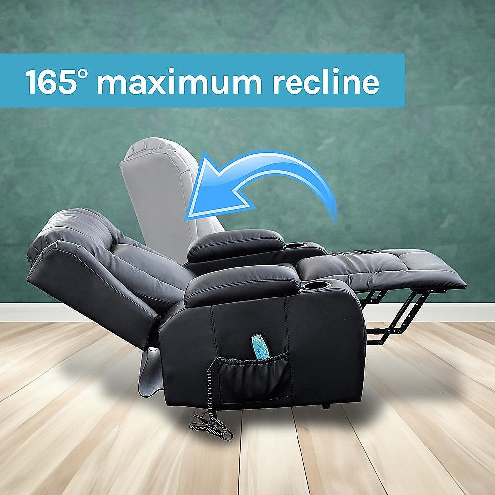 Buy Recliner Chair Electric Massage Chair Lift Heated Leather Lounge Sofa Black discounted | Products On Sale Australia