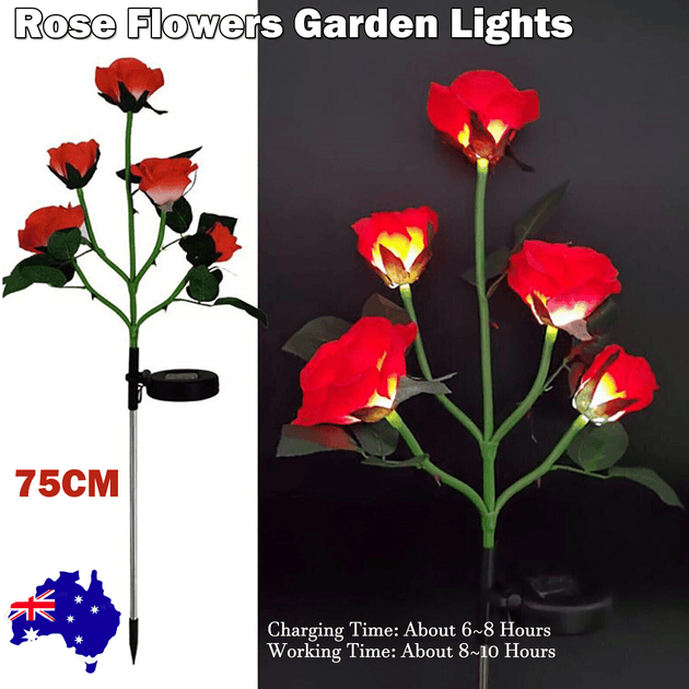 Buy Red Bulk Solar Garden Lights 75cm Long Rose Flowers Yard Lamp Xmas Halloween Deco AU | Products On Sale Australia