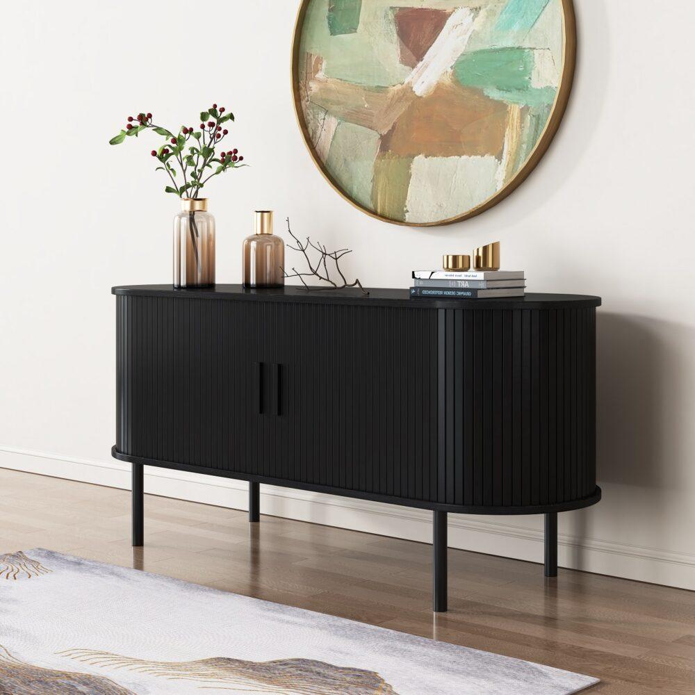 Buy Ribbed Black Sideboard with Sliding Doors discounted | Products On Sale Australia