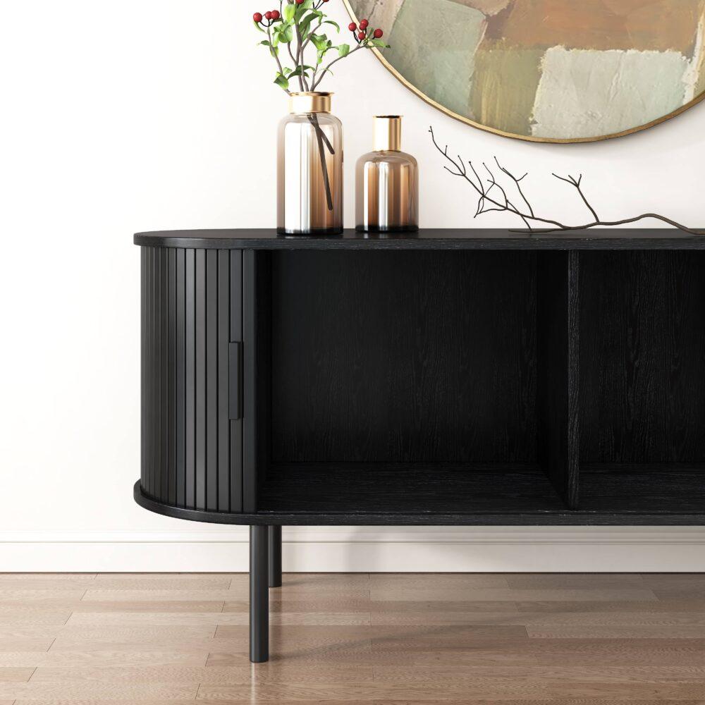 Buy Ribbed Black Sideboard with Sliding Doors discounted | Products On Sale Australia