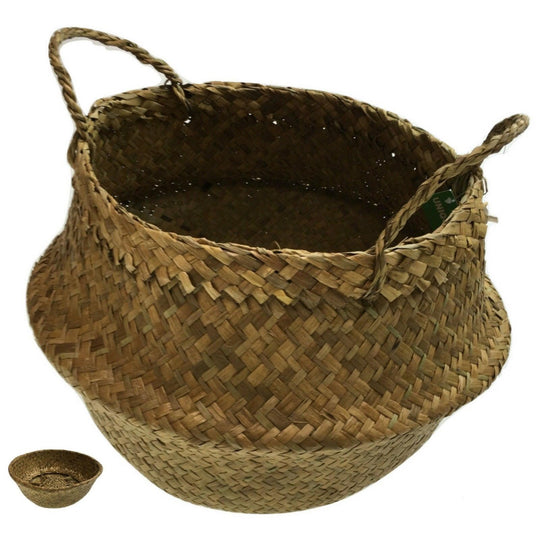 Buy Round Belly Seagrass Small Storage Basket Straw Rattan Home Flower Pot Planter Wicker discounted | Products On Sale Australia