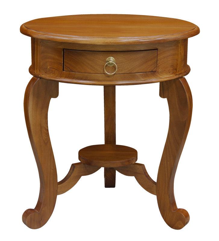 Buy Round Cabriole Leg 1 Drawer Lamp Table (Light Pecan) discounted | Products On Sale Australia