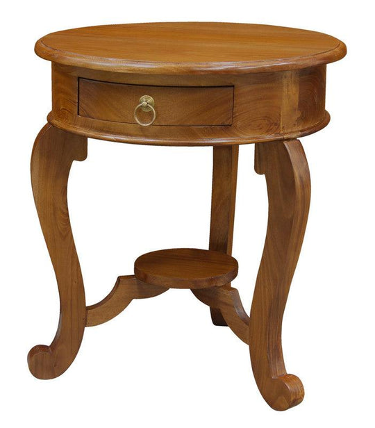 Buy Round Cabriole Leg 1 Drawer Lamp Table (Light Pecan) discounted | Products On Sale Australia