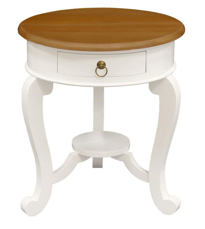 Buy Round Cabriole Leg 1 Drawer Lamp Table (White Caramel) discounted | Products On Sale Australia