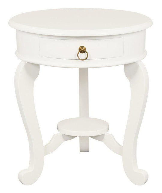 Buy Round Cabriole Leg 1 Drawer Lamp Table (White) discounted | Products On Sale Australia