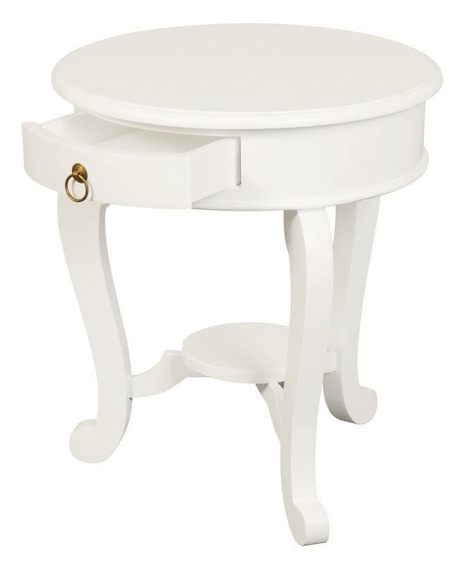 Buy Round Cabriole Leg 1 Drawer Lamp Table (White) discounted | Products On Sale Australia