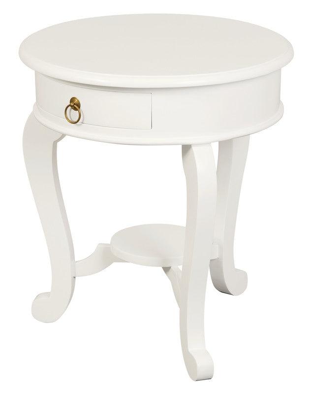 Buy Round Cabriole Leg 1 Drawer Lamp Table (White) discounted | Products On Sale Australia