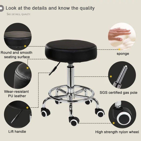 Buy Salon Chair Bar Swivel Stool Office Roller Wheels Portable Height Adjust Leather BS8401(x2) discounted | Products On Sale Australia