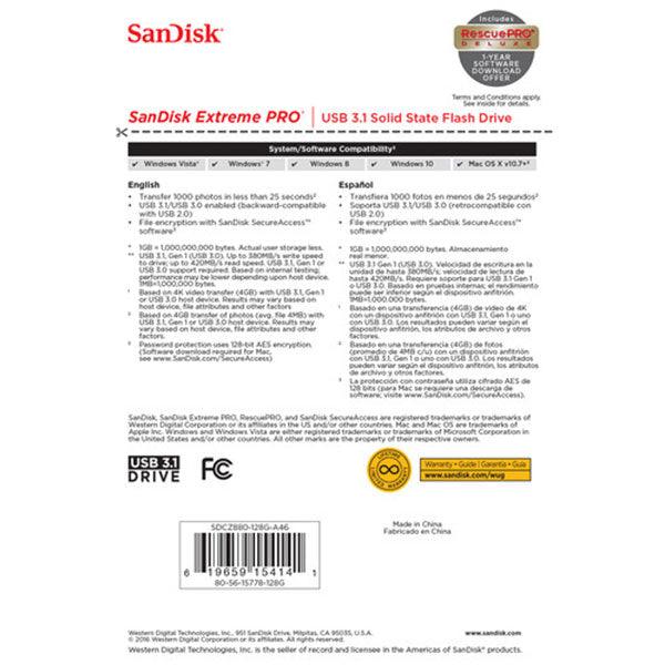 Buy SanDisk 128GB Extreme PRO USB 3.2 Solid State Flash Drive (SDCZ880-128G) discounted | Products On Sale Australia