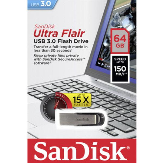 Buy SANDISK 64GB CZ73 ULTRA FLAIR USB 3.0 FLASH DRIVE upto 150MB/s discounted | Products On Sale Australia