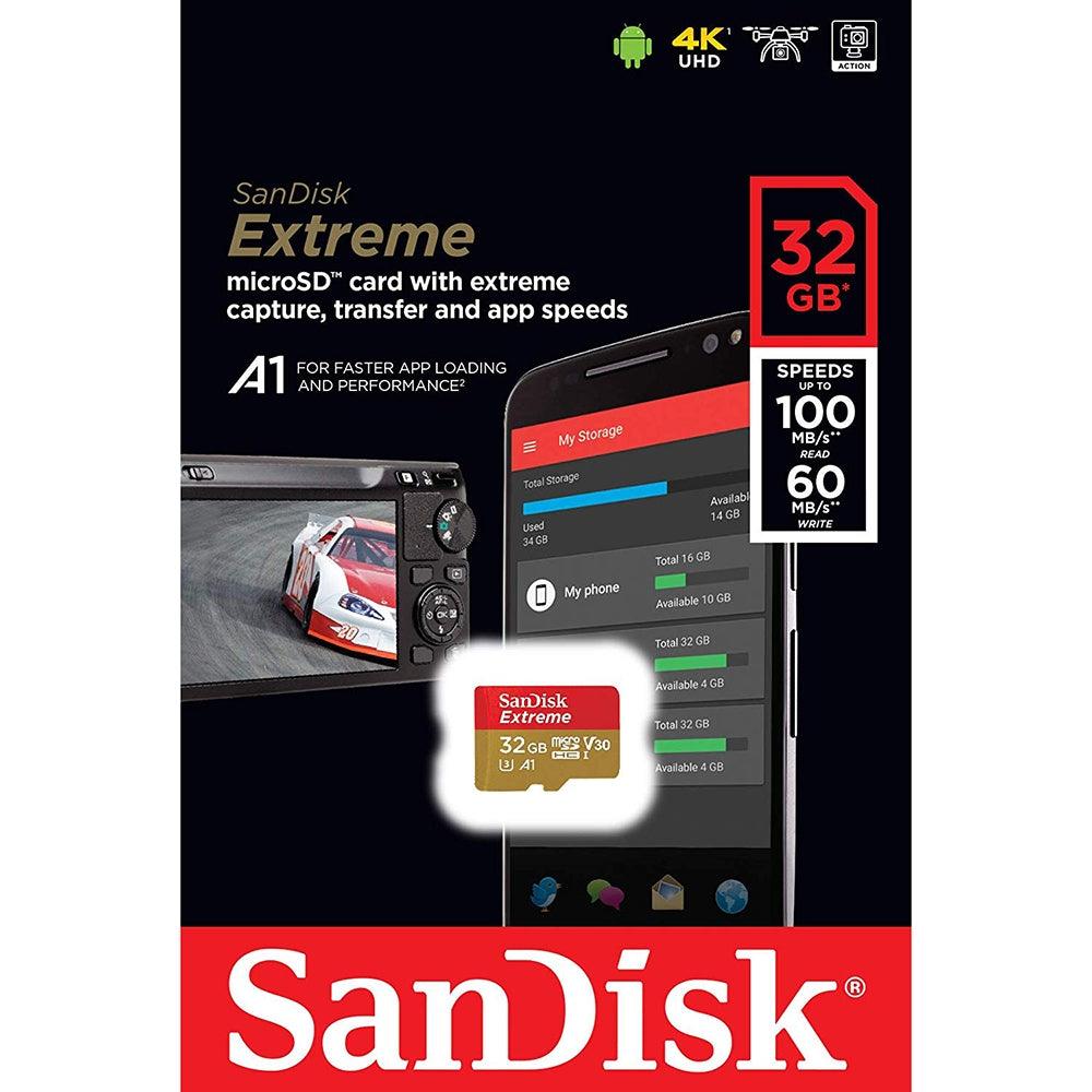 Buy SANDISK SDSQXAF-032G-GN6MN 32GB MICRO SDHC EXTREME A1 V30, UHS-I/ U3, 100MB/s ,NO SD ADAPTER discounted | Products On Sale Australia