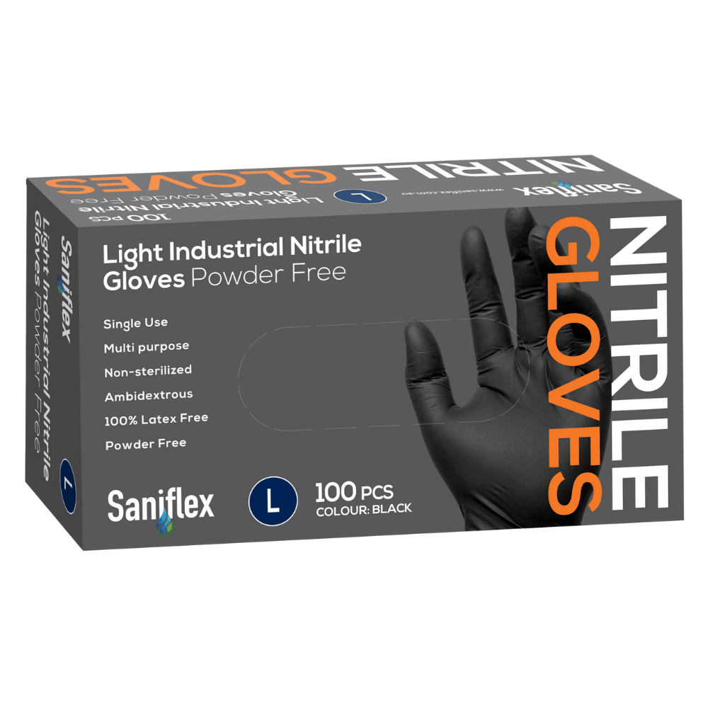 Buy Saniflex Light Industrial Black Nitrile Gloves 100 Pack - Large discounted | Products On Sale Australia