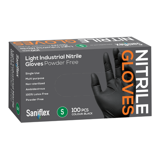 Buy Saniflex Light Industrial Black Nitrile Gloves 100 Pack - Small discounted | Products On Sale Australia