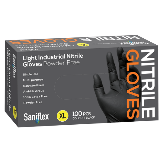 Buy Saniflex Light Industrial Black Nitrile Gloves 100 Pack - X-Large discounted | Products On Sale Australia