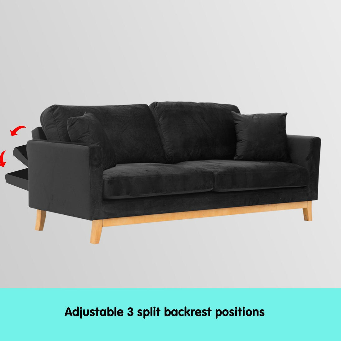 Buy Sarantino 3 Seater Faux Velvet Wooden Sofa Bed Couch Furniture - Black discounted | Products On Sale Australia