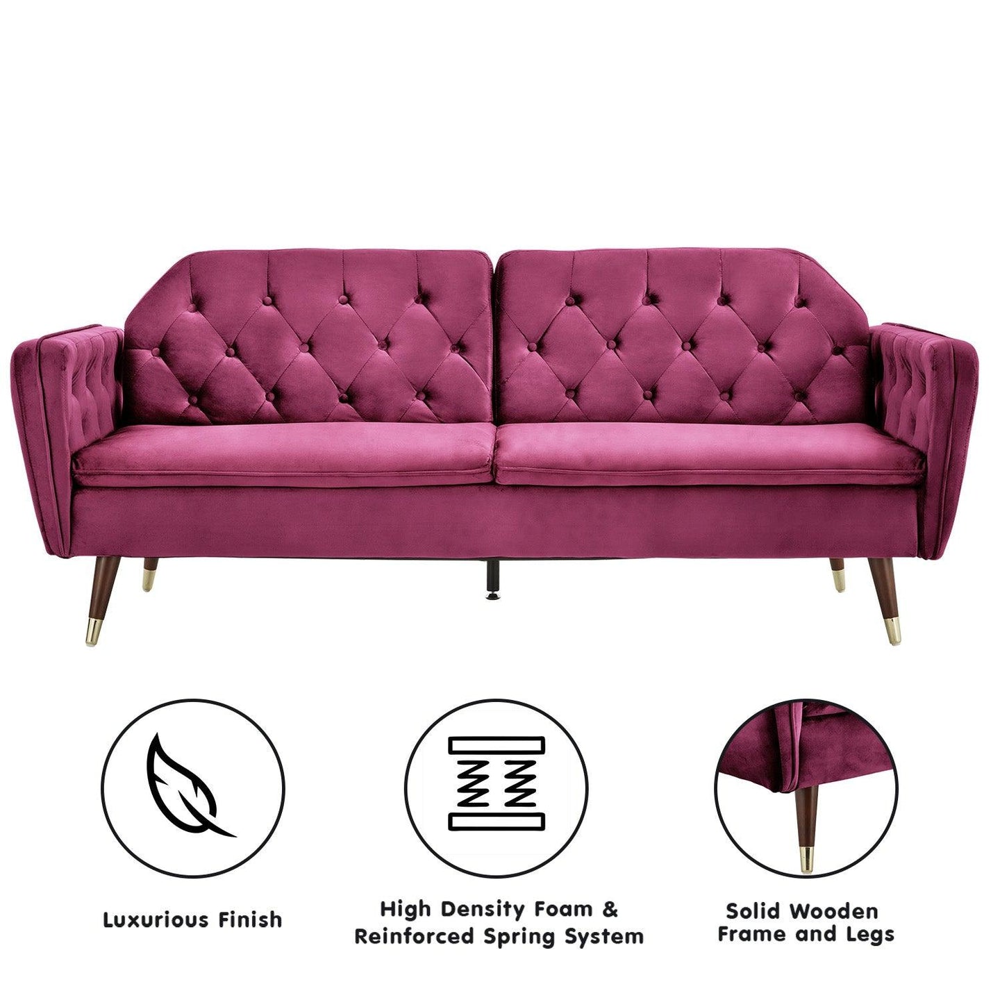 Buy Sarantino Faux Velvet Tufted Sofa Bed Couch Futon - Burgundy discounted | Products On Sale Australia