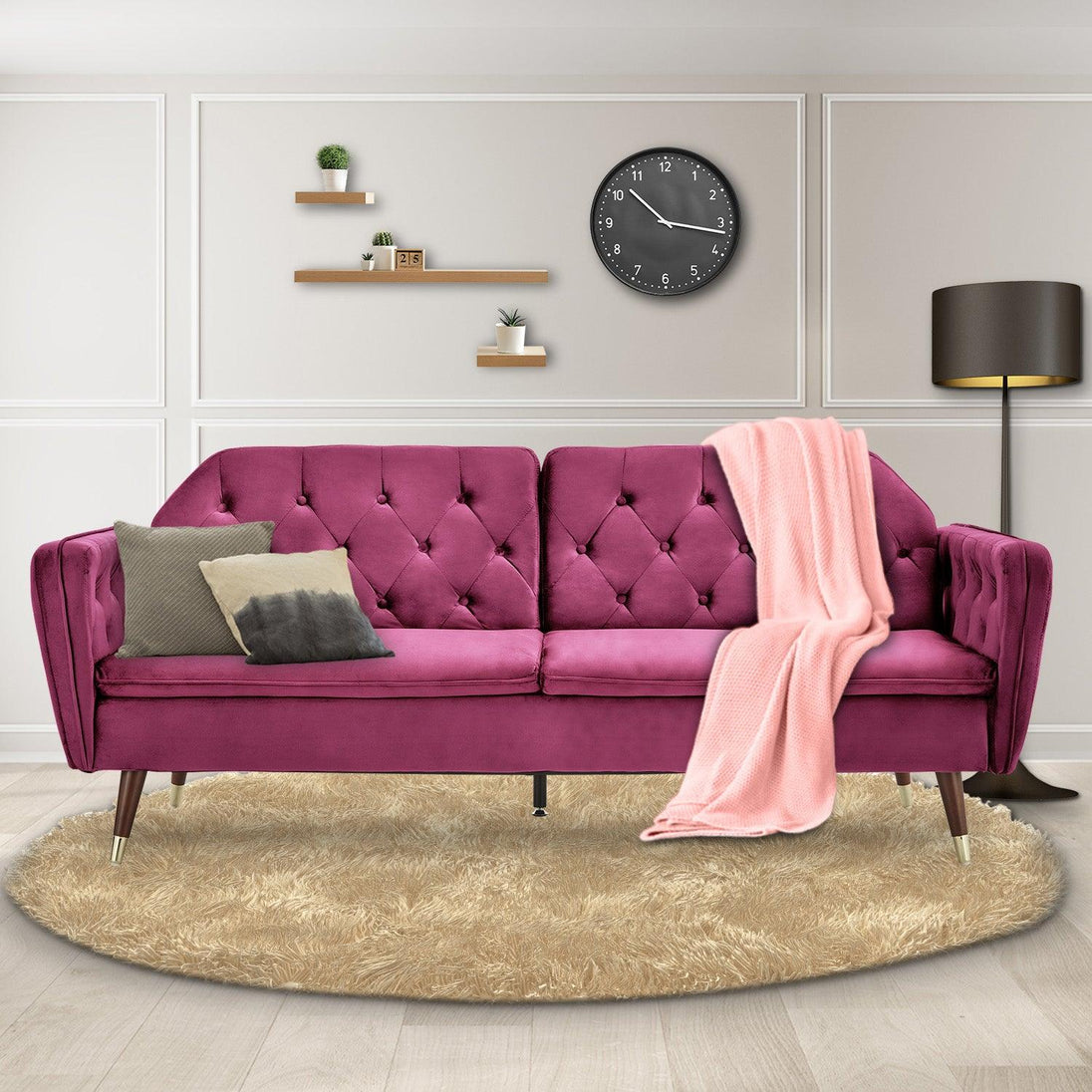 Buy Sarantino Faux Velvet Tufted Sofa Bed Couch Futon - Burgundy discounted | Products On Sale Australia