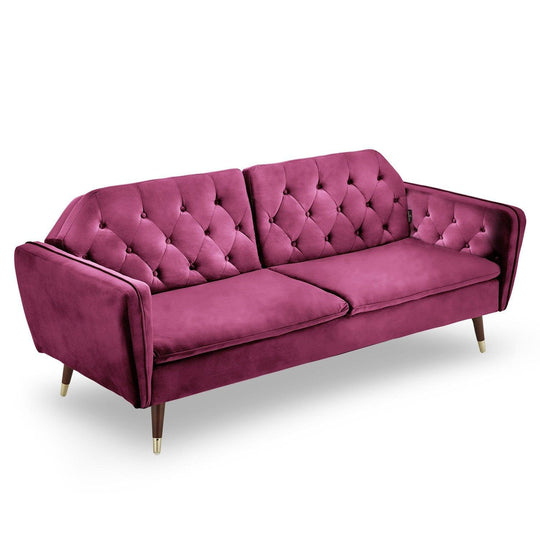 Buy Sarantino Faux Velvet Tufted Sofa Bed Couch Futon - Burgundy discounted | Products On Sale Australia