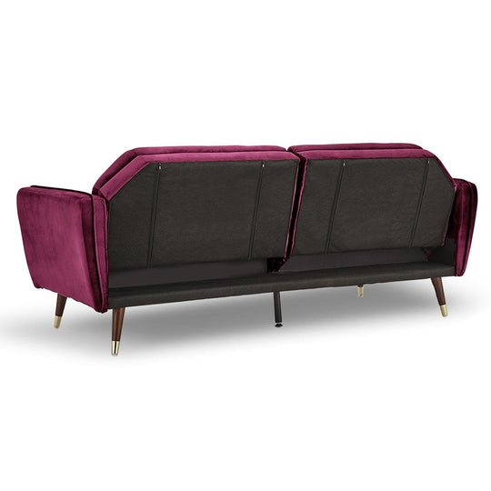 Buy Sarantino Faux Velvet Tufted Sofa Bed Couch Futon - Burgundy discounted | Products On Sale Australia