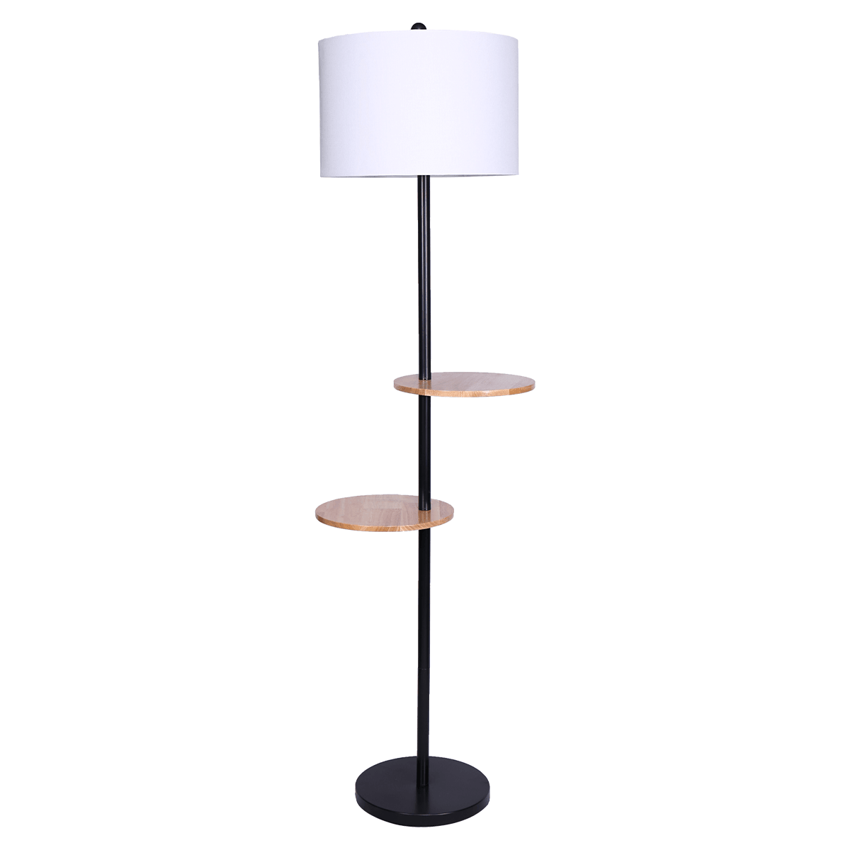 Buy Sarantino Metal Floor Lamp Shade with Black Post in Round Wood Shelves discounted | Products On Sale Australia