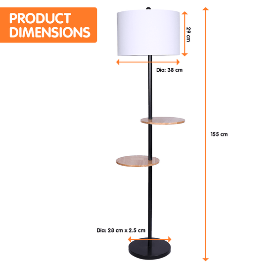 Buy Sarantino Metal Floor Lamp Shade with Black Post in Round Wood Shelves discounted | Products On Sale Australia