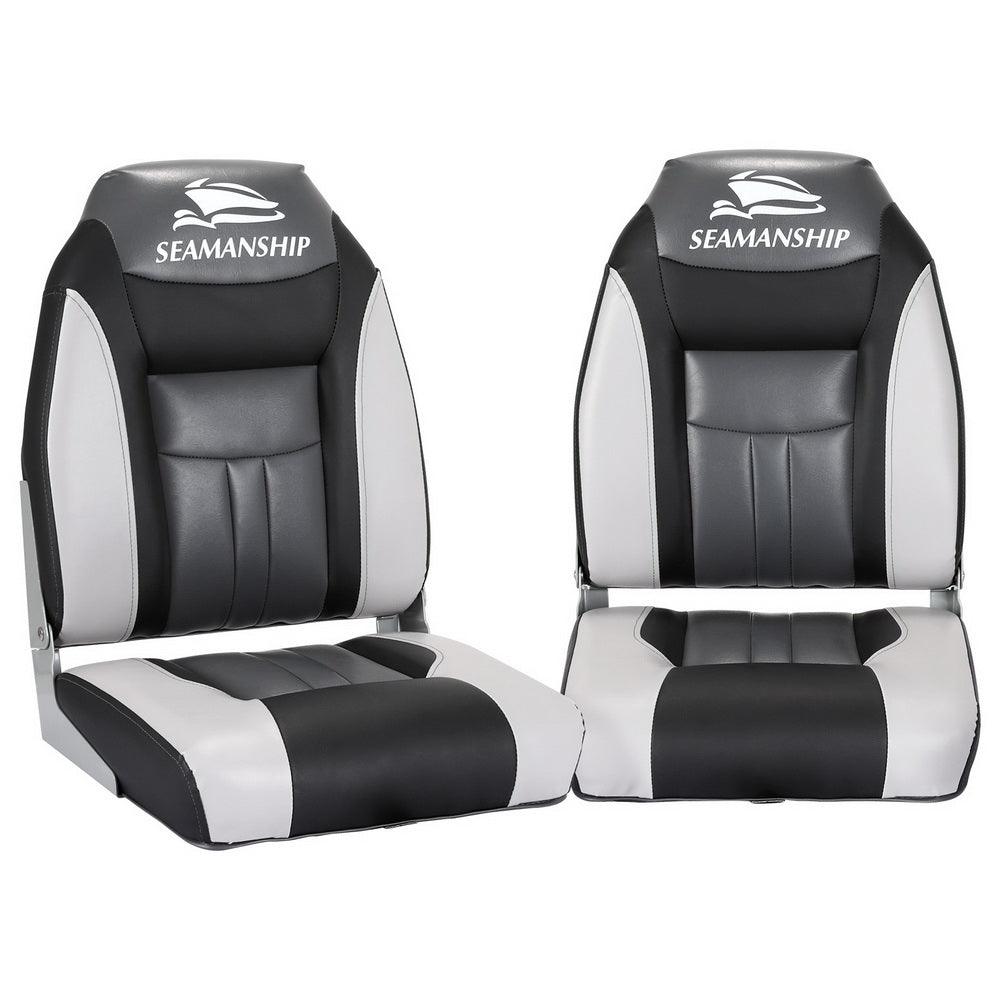 Buy Seamanship 2X Folding Boat Seats Marine Seat Swivel High Back 12cm Padding Black discounted | Products On Sale Australia