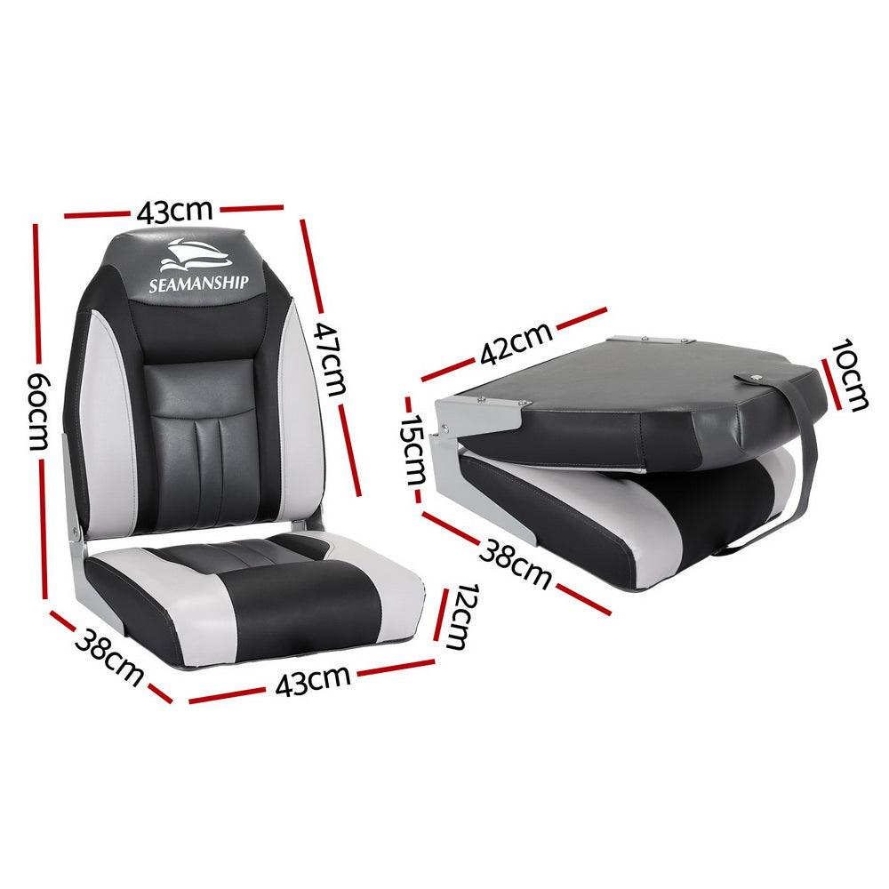 Buy Seamanship 2X Folding Boat Seats Marine Seat Swivel High Back 12cm Padding Black discounted | Products On Sale Australia