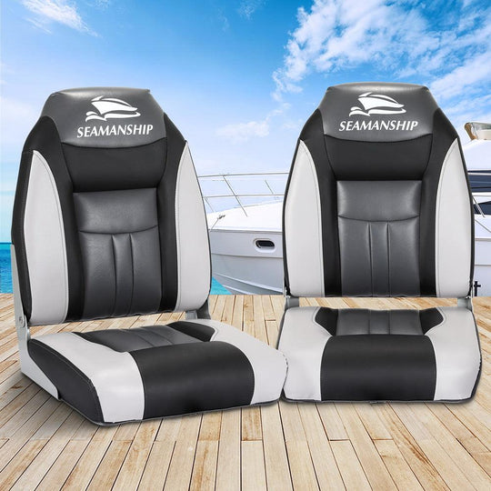 Buy Seamanship 2X Folding Boat Seats Marine Seat Swivel High Back 12cm Padding Black discounted | Products On Sale Australia