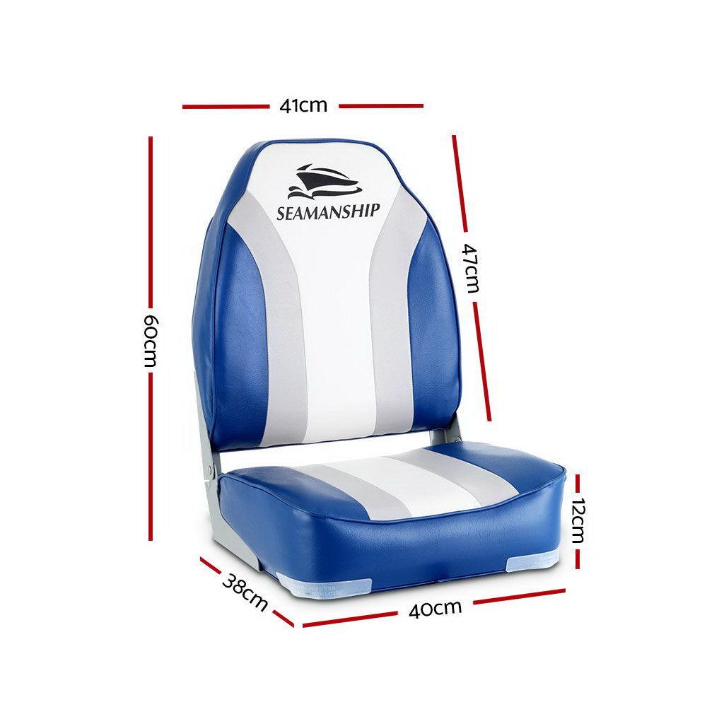 Buy Seamanship 2X Folding Boat Seats Marine Seat Swivel High Back 12cm Padding Blue discounted | Products On Sale Australia