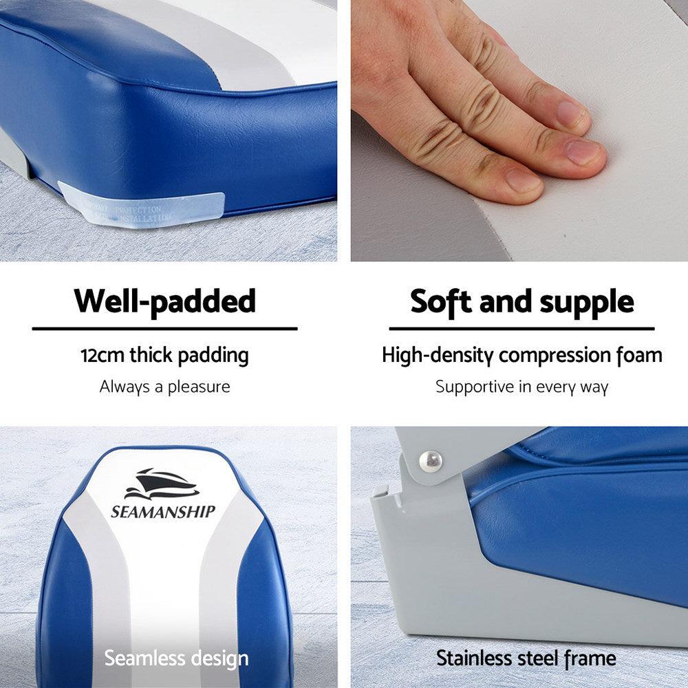 Buy Seamanship 2X Folding Boat Seats Marine Seat Swivel High Back 12cm Padding Blue discounted | Products On Sale Australia