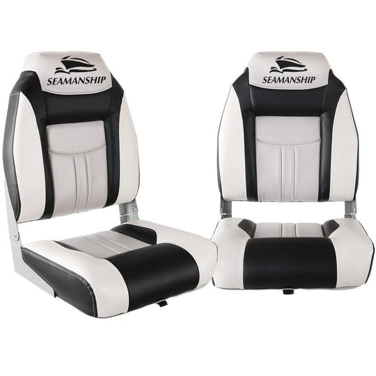 Buy Seamanship 2X Folding Boat Seats Marine Seat Swivel High Back 12cm Padding Grey discounted | Products On Sale Australia