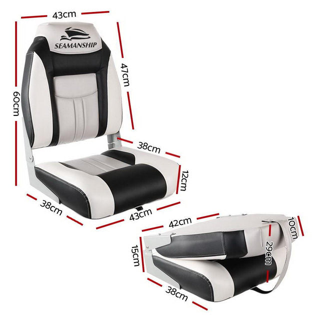 Buy Seamanship 2X Folding Boat Seats Marine Seat Swivel High Back 12cm Padding Grey discounted | Products On Sale Australia