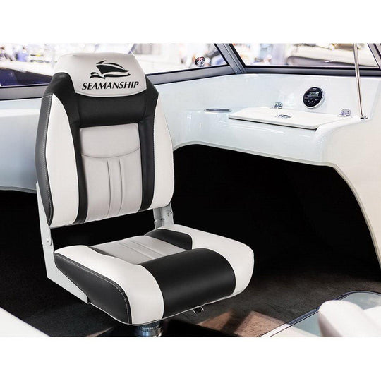 Buy Seamanship 2X Folding Boat Seats Marine Seat Swivel High Back 12cm Padding Grey discounted | Products On Sale Australia