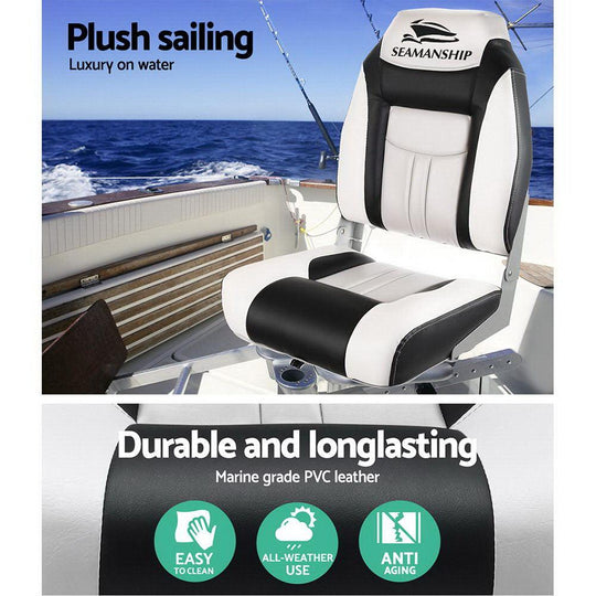 Buy Seamanship 2X Folding Boat Seats Marine Seat Swivel High Back 12cm Padding Grey discounted | Products On Sale Australia