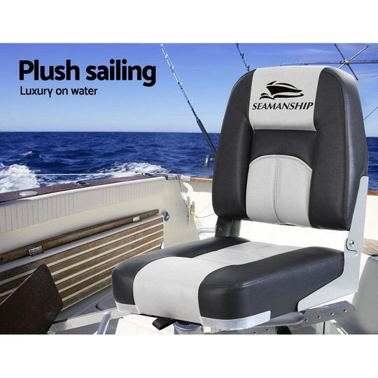 Buy Seamanship 2X Folding Boat Seats Marine Seat Swivel Low Back 10cm Padding Grey discounted | Products On Sale Australia