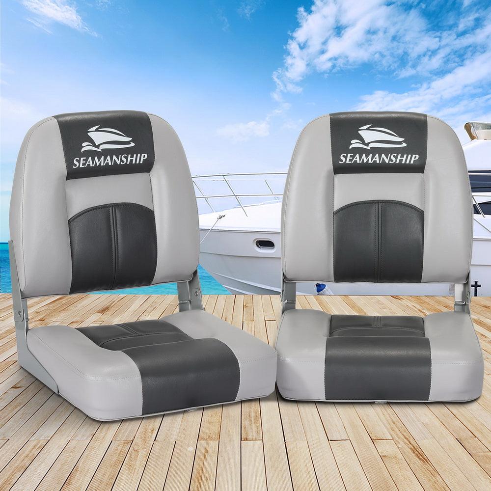 Buy Seamanship 2X Folding Boat Seats Marine Swivel Low Back 10cm Padding Charcoal discounted | Products On Sale Australia