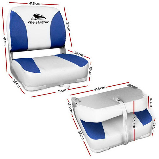 Buy Seamanship 2X Folding Boat Seats Marine Swivel Low Back 13cm Padding White Blue discounted | Products On Sale Australia