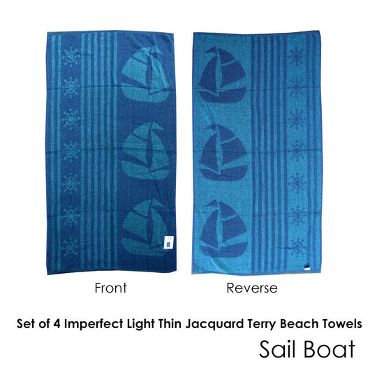 Buy Set of 4 Imperfect Jacquard Terry Beach Towels Sail Boat discounted | Products On Sale Australia