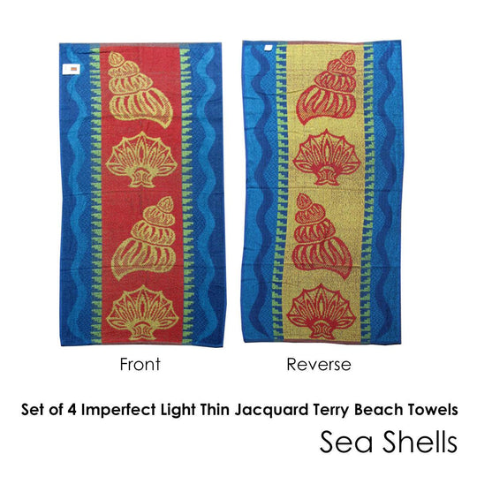 Buy Set of 4 Imperfect Jacquard Terry Beach Towels Sea Shells discounted | Products On Sale Australia