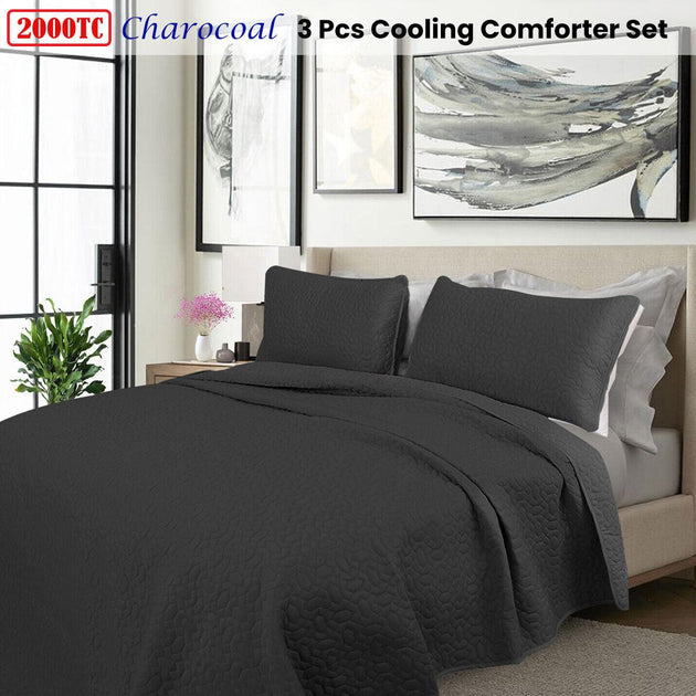 Buy Shangri La 2000TC Charcoal Cooling Embroidered 3 Pcs Comforter Set King discounted | Products On Sale Australia