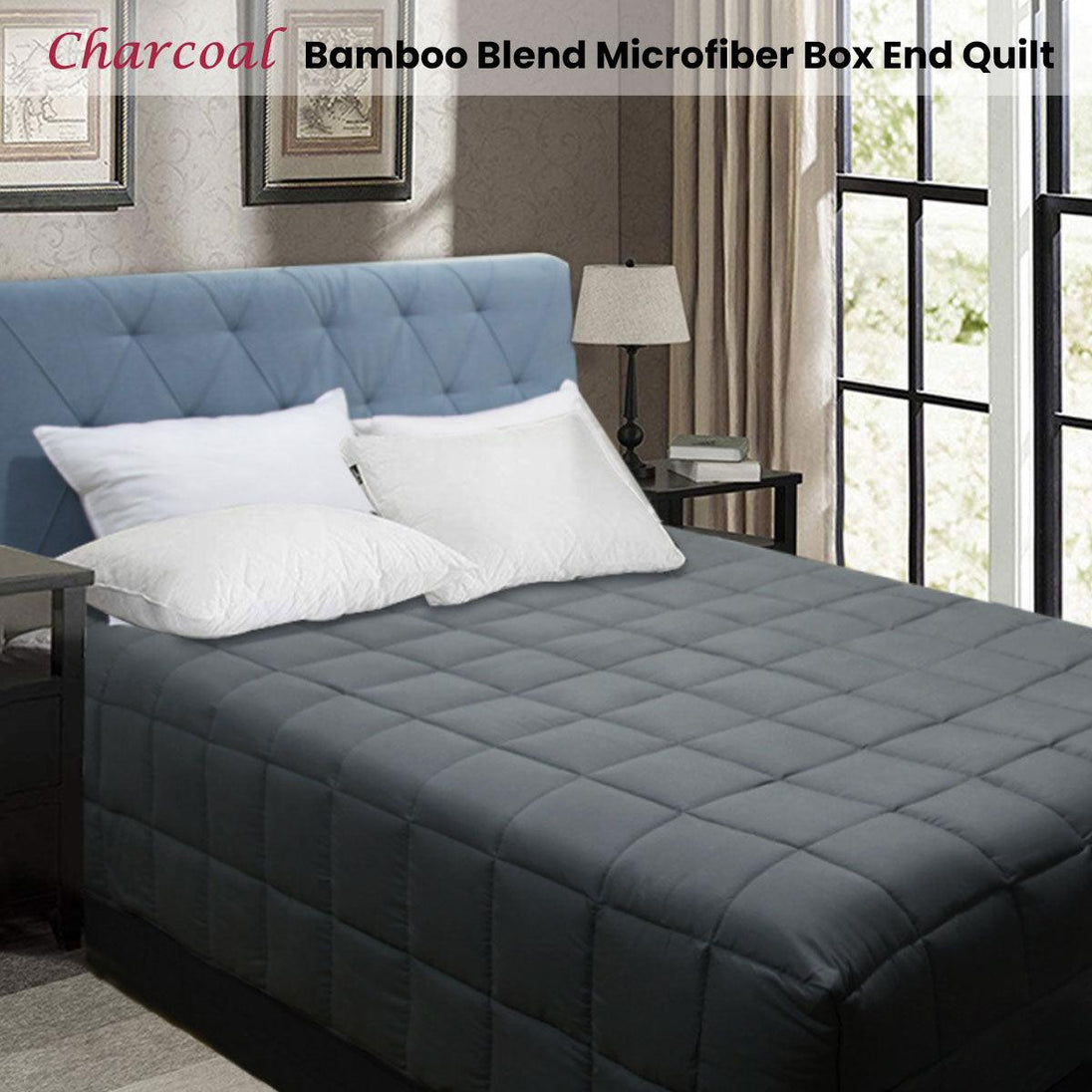 Buy Shangri La Bamboo Blend Microfiber Box End Quilt Charcoal Double discounted | Products On Sale Australia