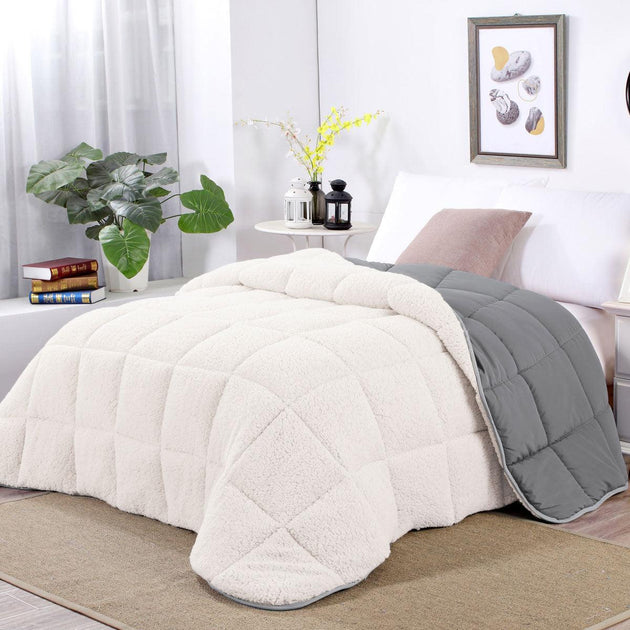 Buy Shangri La Sleet Sherpa Fleece Reversible 3 Pcs Comforter Set Queen discounted | Products On Sale Australia