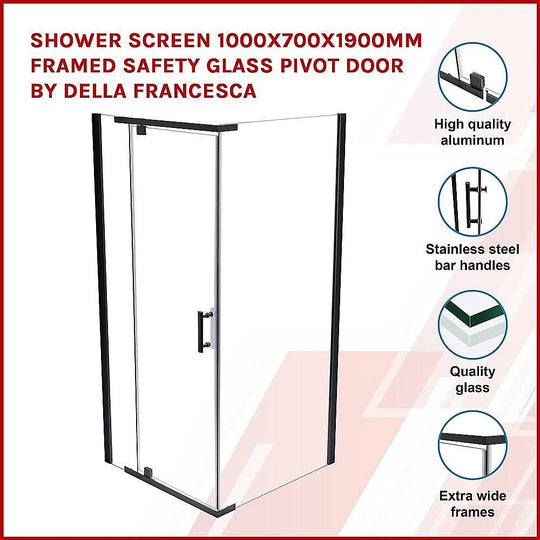 Buy Shower Screen 1000x700x1900mm Framed Safety Glass Pivot Door By Della Francesca discounted | Products On Sale Australia