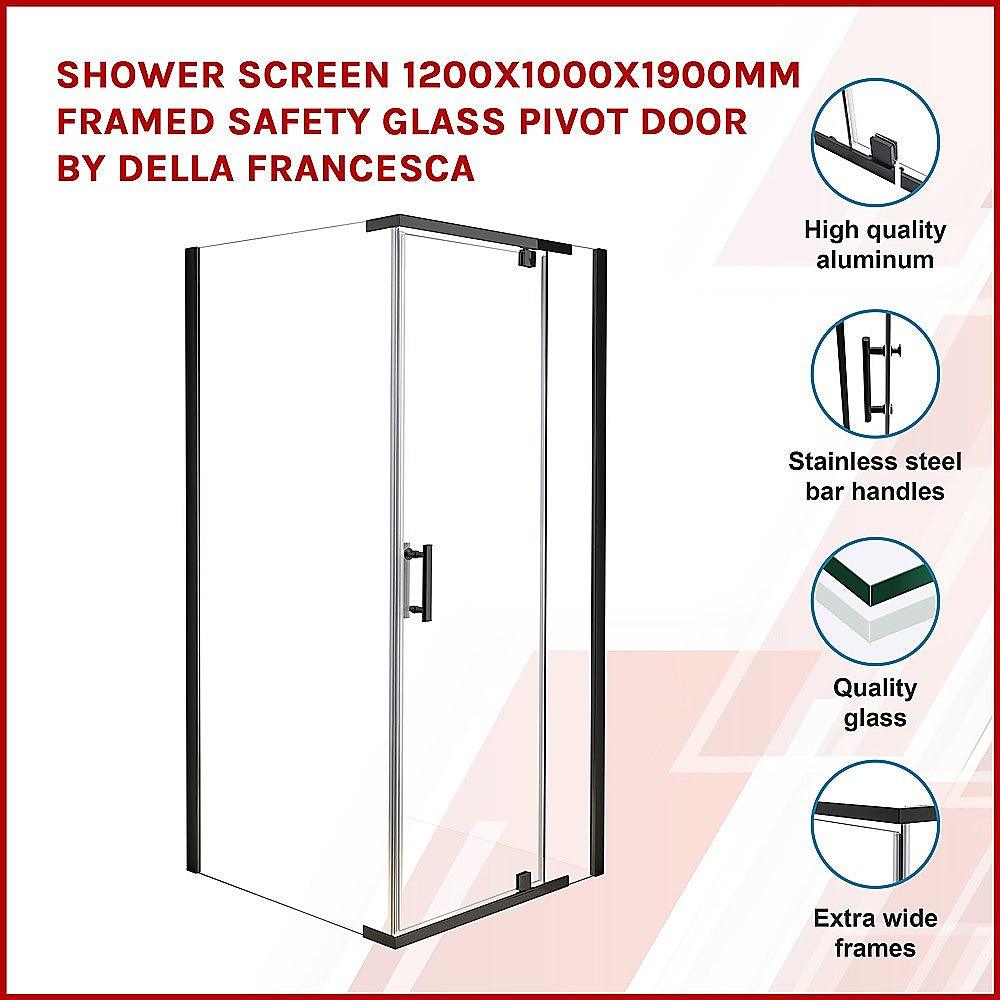 Buy Shower Screen 1200x1000x1900mm Framed Safety Glass Pivot Door By Della Francesca discounted | Products On Sale Australia