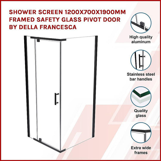 Buy Shower Screen 1200x700x1900mm Framed Safety Glass Pivot Door By Della Francesca discounted | Products On Sale Australia