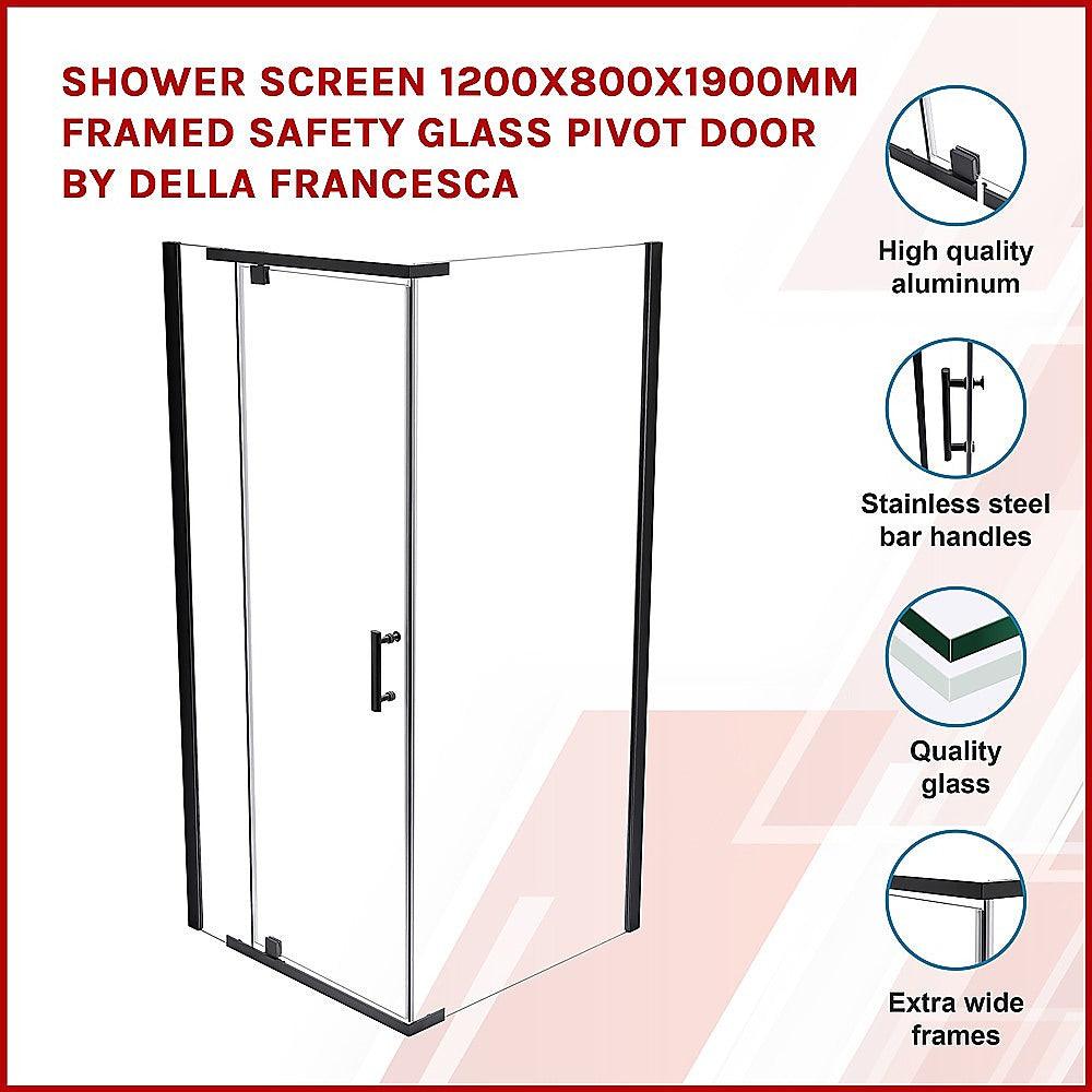 Buy Shower Screen 1200x800x1900mm Framed Safety Glass Pivot Door By Della Francesca discounted | Products On Sale Australia