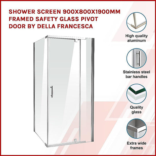 Buy Shower Screen 900x800x1900mm Framed Safety Glass Pivot Door By Della Francesca discounted | Products On Sale Australia