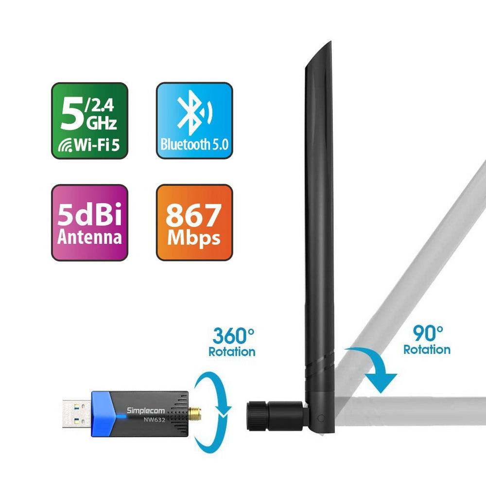 Buy Simplecom NW632 Wi-Fi 5 Bluetooth 5.0 USB Adapter Dual Band AC1200 discounted | Products On Sale Australia