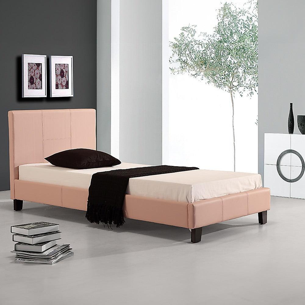 Buy Single PU Leather Bed Frame Pink discounted | Products On Sale Australia